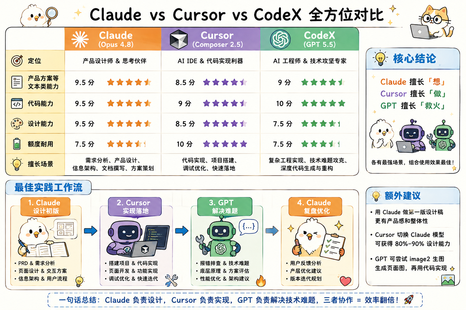 Claude、Cursor、CodeX 全方位对比与协作流程