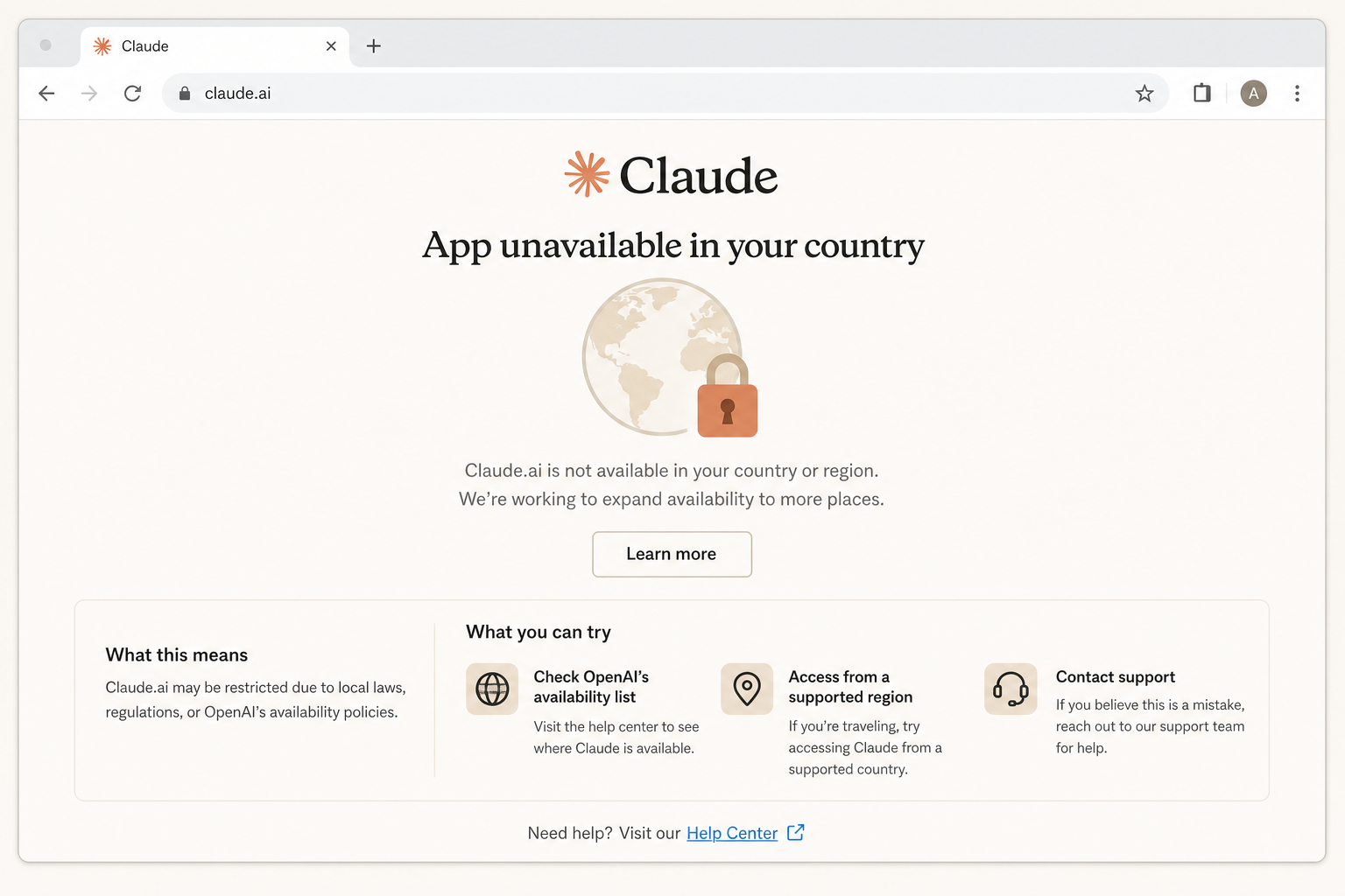 Claude 提示地区不可用